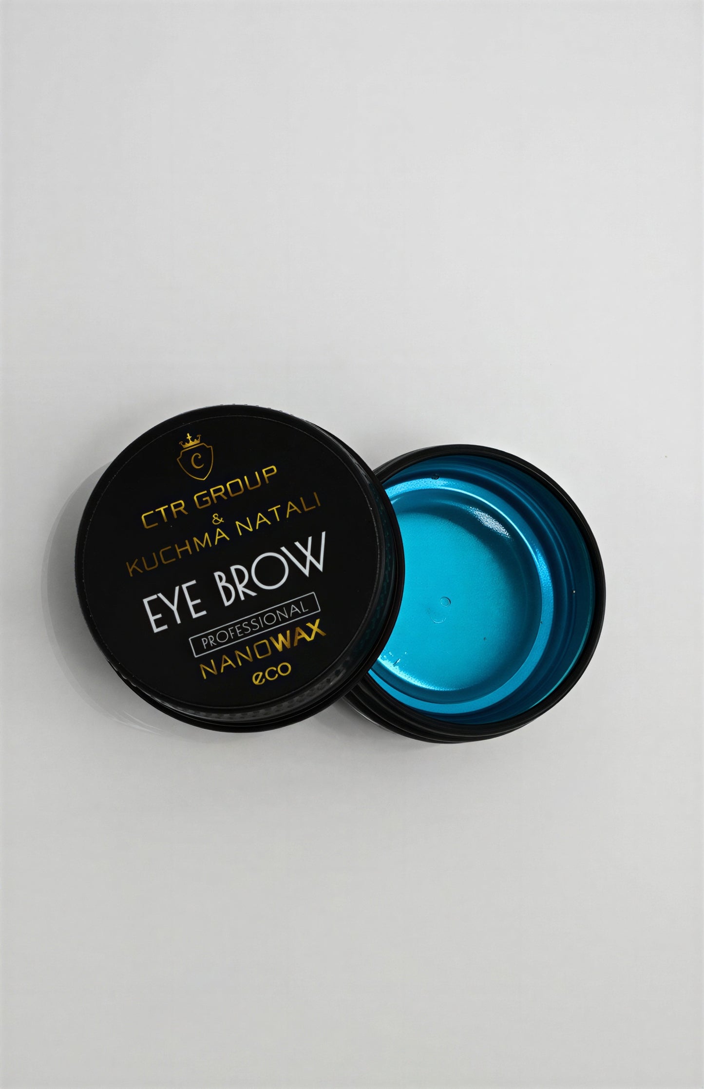 CTR Eyebrow Professional Nano Wax Eco CTR Group x Kuchma Natali open jar top view white background turquoise blue wax black matte lid gold lettering — CTR Professional