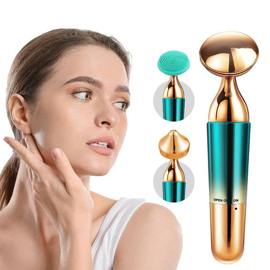 3-in-1 Ultrasonic Vibrating Face and Neck Massager with High-Frequency Vibration, Deep Cleansing, Nourishing Care and Lifting Effect