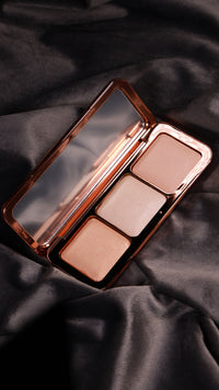 DUNA Soft Focus Finishing Powder Palette open view angled dark satin background 3 shades rose gold compact close-up — CTR Group x Kuchma Natali

