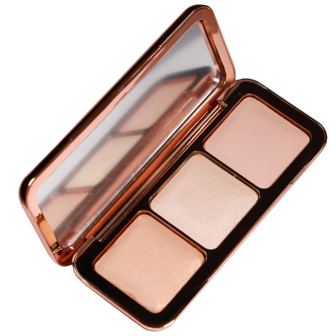 DUNA Soft Focus Finishing Powder Palette 3 shades open view mirror rose gold compact white background no flashback formula updated — CTR Group x Kuchma Natali
