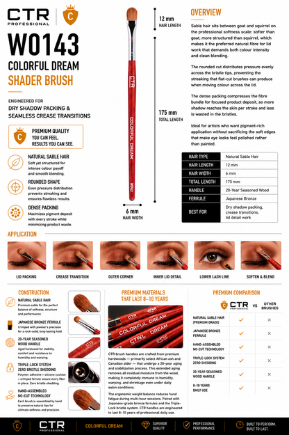 CTR W0143 Colorful Dream shader brush overview specifications hair length width total length application six zones — CTR Professional
