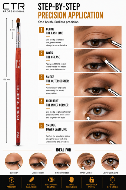 CTR W0153 sable hair eyeliner brush step-by-step precision application five techniques — CTR Professional
