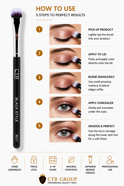 CTR W0177 eyeshadow concealer brush how to use 5 steps pick up apply blend concealer smudge — CTR Professional
