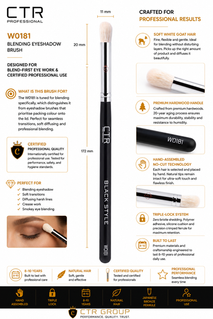 CTR W0181 blending eyeshadow brush goat hair 172mm professional specifications — CTR Professional