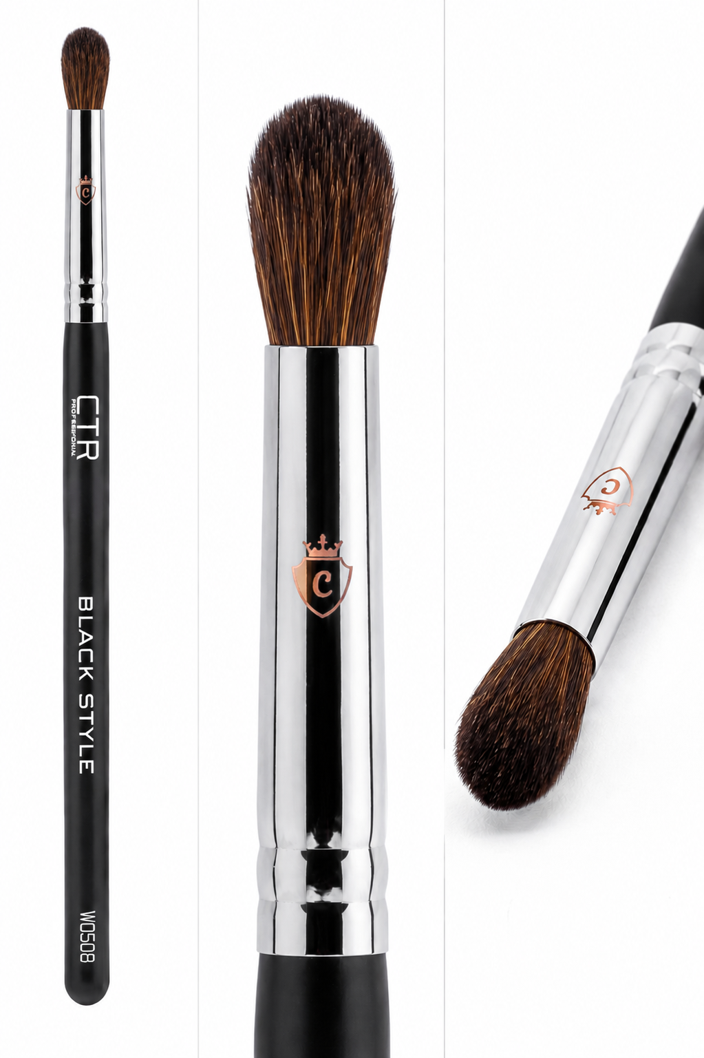 CTR W0508 Black Style eyeshadow shader blending brush designed for even lid coverage Triple-Lock hand-assembled no-cut technology premium hardwood — CTR Professional
