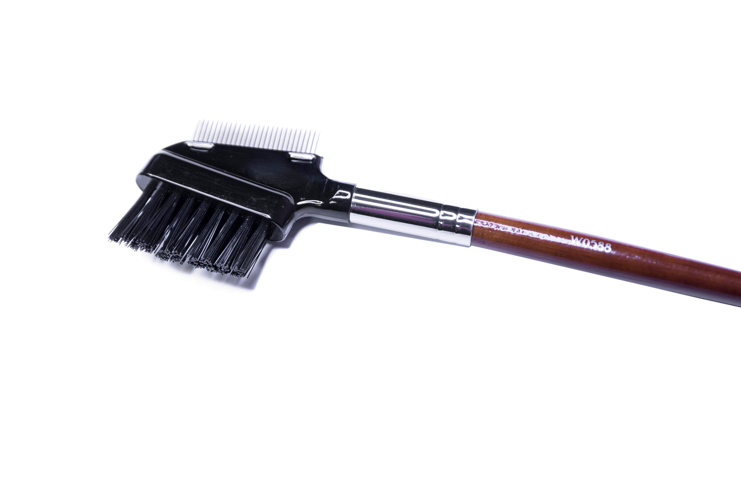 Professional Dual-Ended Eyebrow and Eyelash Brush W0588 , Synthetic Bristles, Aged Wooden Handle