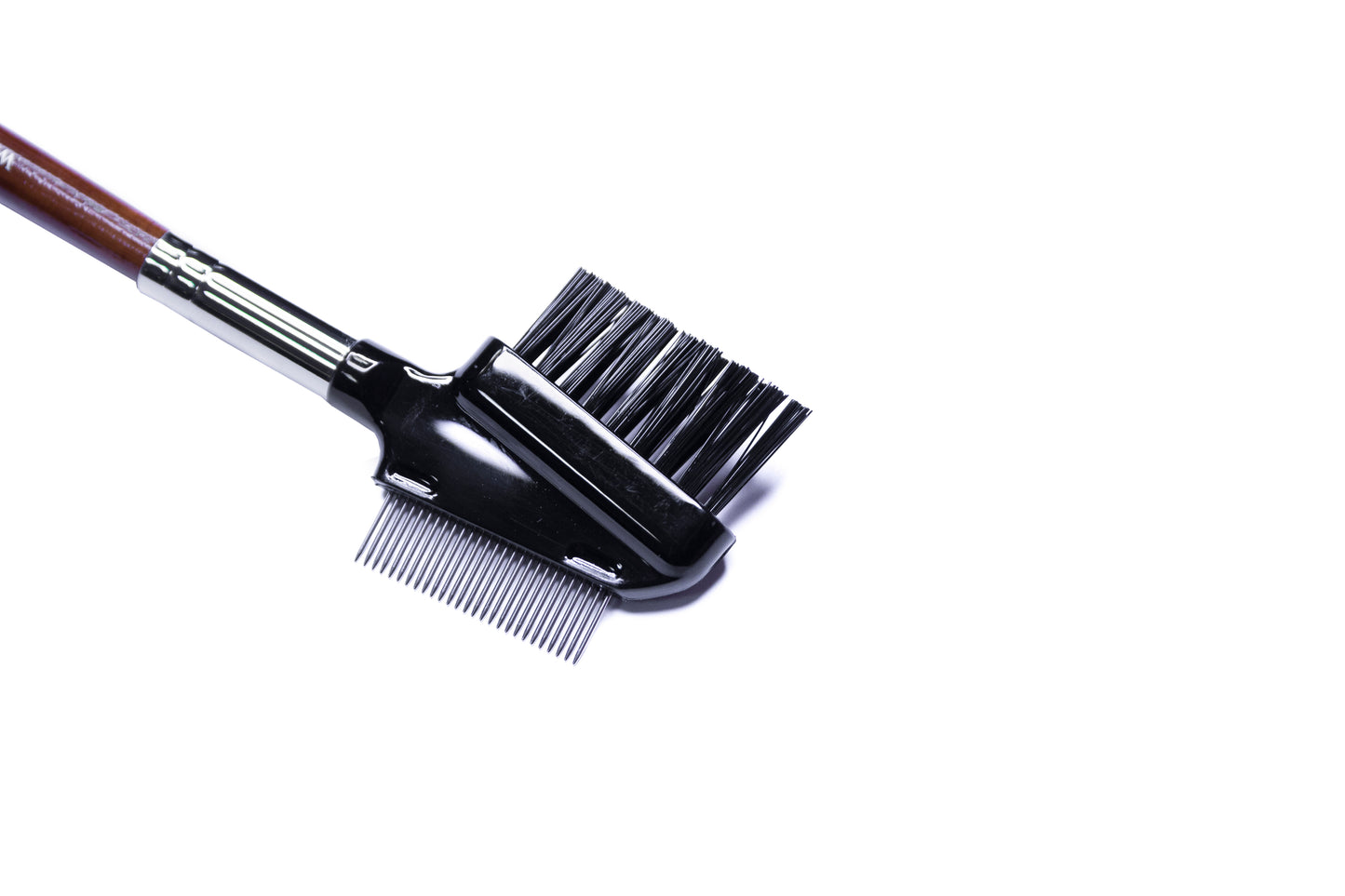 Professional Dual-Ended Eyebrow and Eyelash Brush W0588 , Synthetic Bristles, Aged Wooden Handle