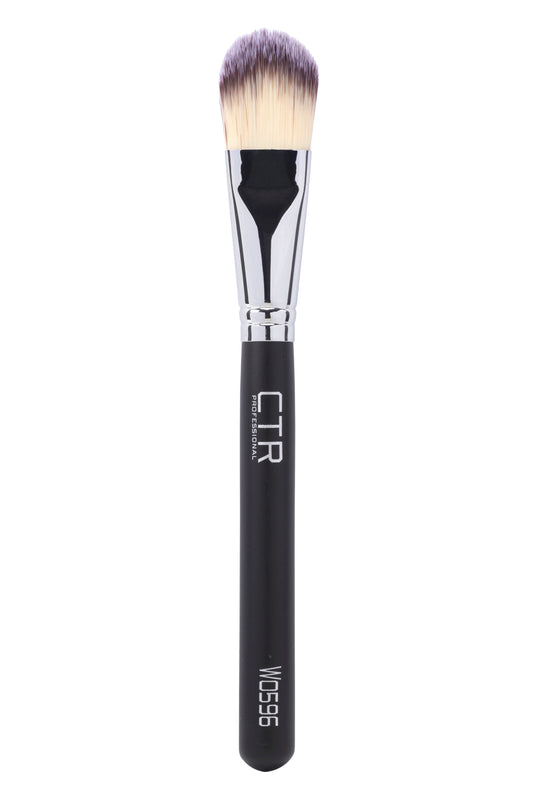 Professional Foundation Brush W0596, Synthetic Bristles, Metal Ferrule, Aged Wooden Handle