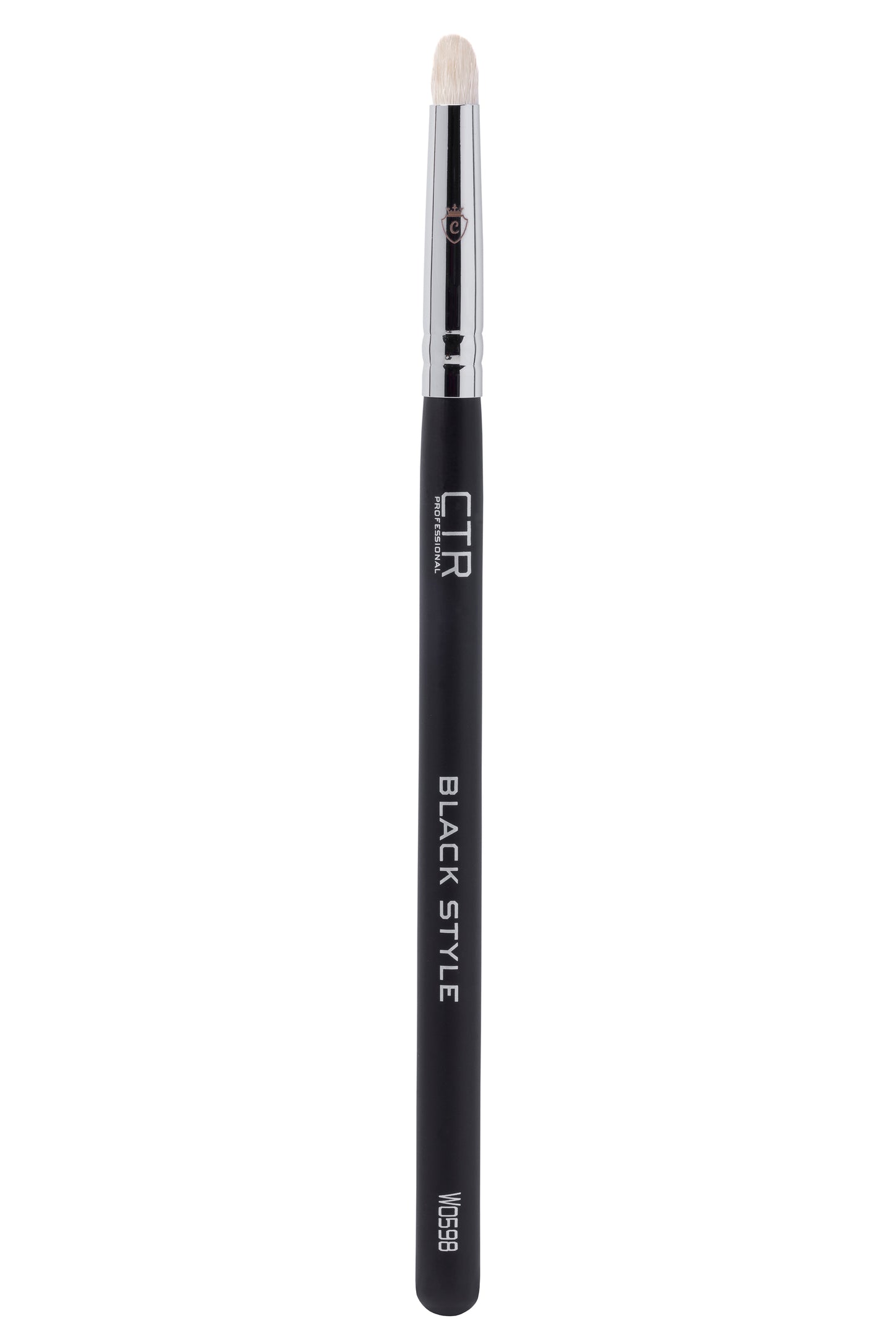 One CTR PROFESSIONAL BLACK STYLE makeup brush with a black handle, silver ferrule, and white bristles.