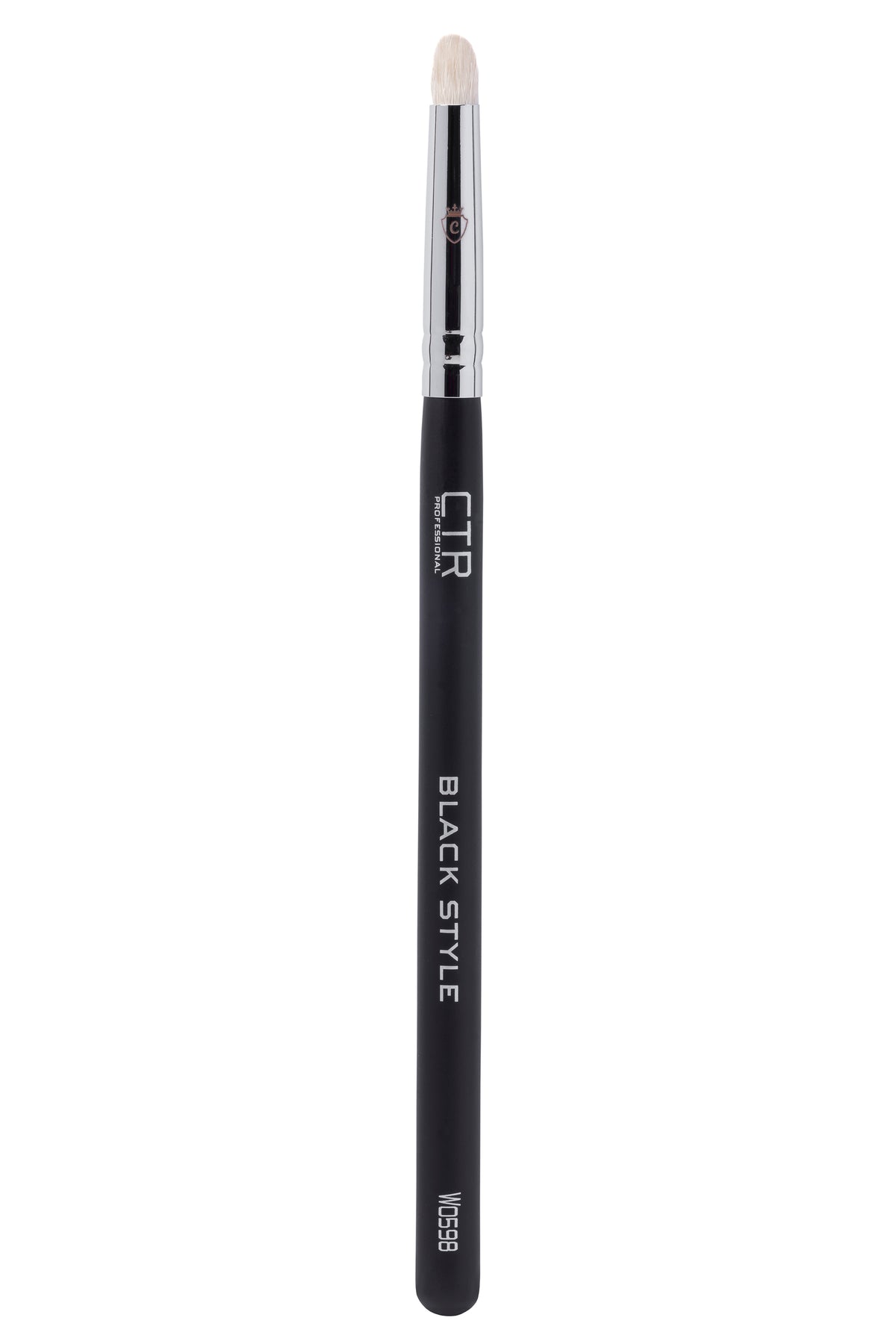 One CTR PROFESSIONAL BLACK STYLE makeup brush with a black handle, silver ferrule, and white bristles.