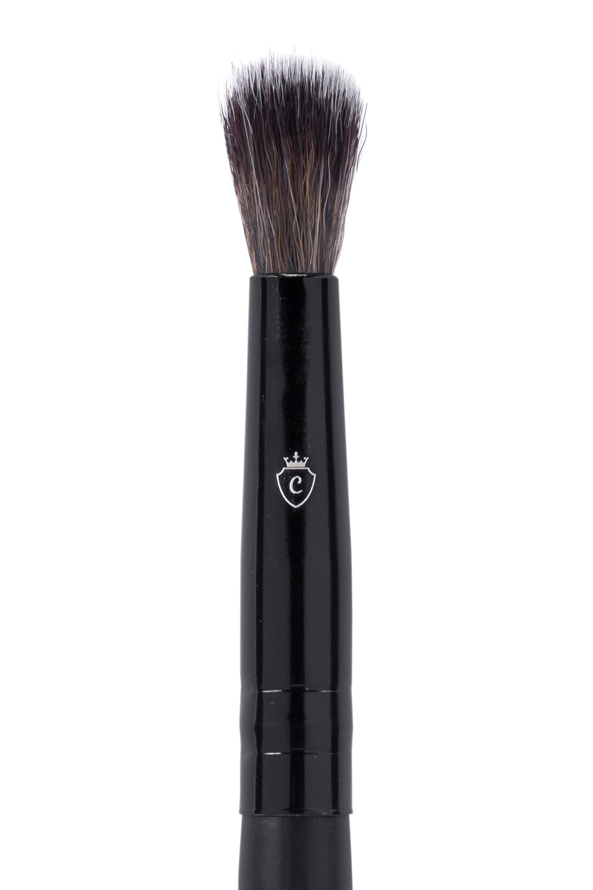 One black makeup brush with a silver C logo on the handle and soft, tapered bristles.