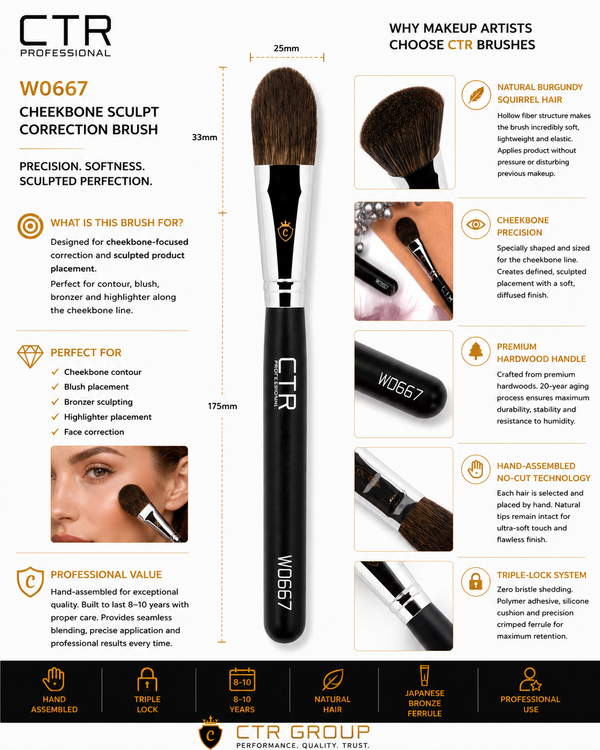 CTR W0667 cheekbone contour brush why makeup artists choose CTR burgundy squirrel hair — CTR Professional