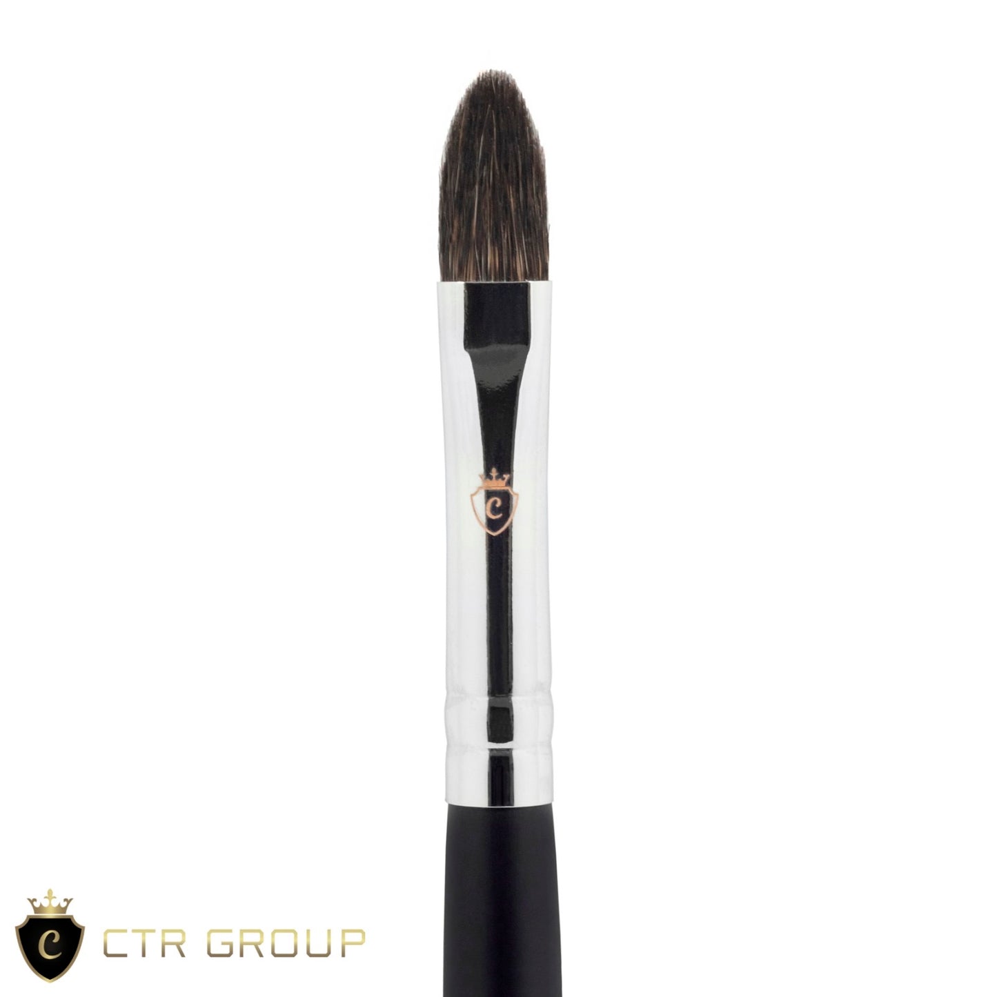 Single makeup brush with dark bristles, a silver metal ferrule featuring a CTR logo, and a black handle.