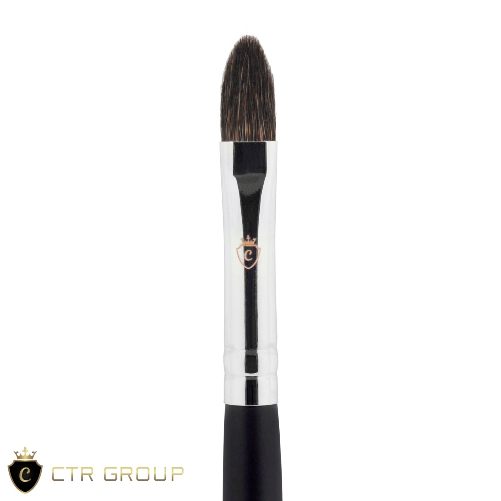 Single makeup brush with dark bristles, a silver metal ferrule featuring a CTR logo, and a black handle.