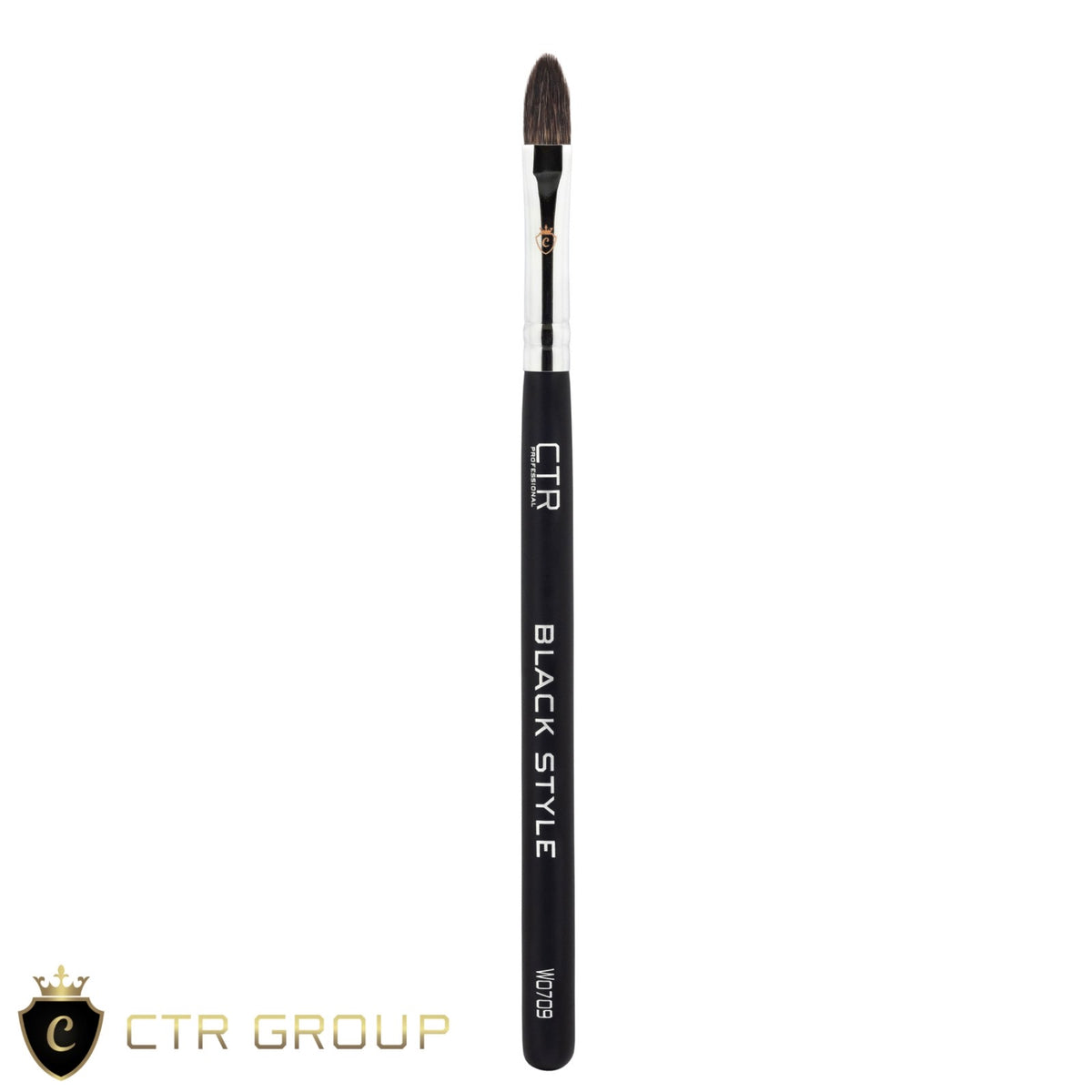 Single makeup brush with black handle and silver ferrule, printed with CTR PROFESSIONAL BLACK STYLE W0709.