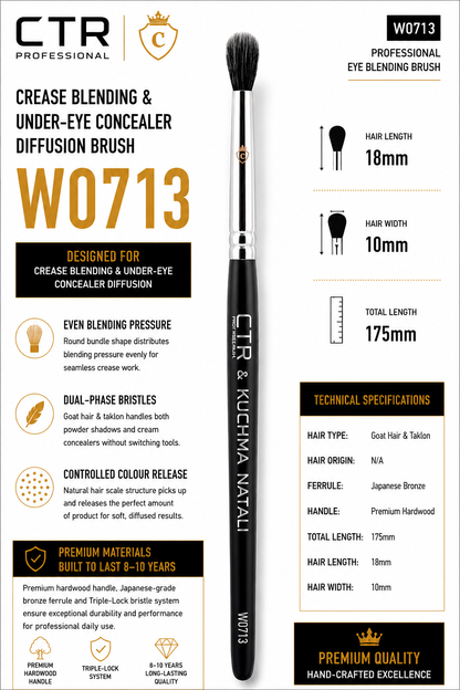 CTR W0713 crease blending under-eye concealer diffusion brush CTR x Kuchma Natali overview even blending pressure dual-phase bristles controlled colour release 18mm 10mm 175mm — CTR Professional
