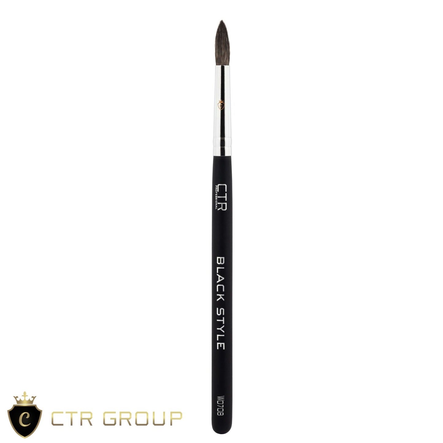 Single makeup brush with black handle, silver ferrule, and dark bristles. Printed with CTR BLACK STYLE and W0708.