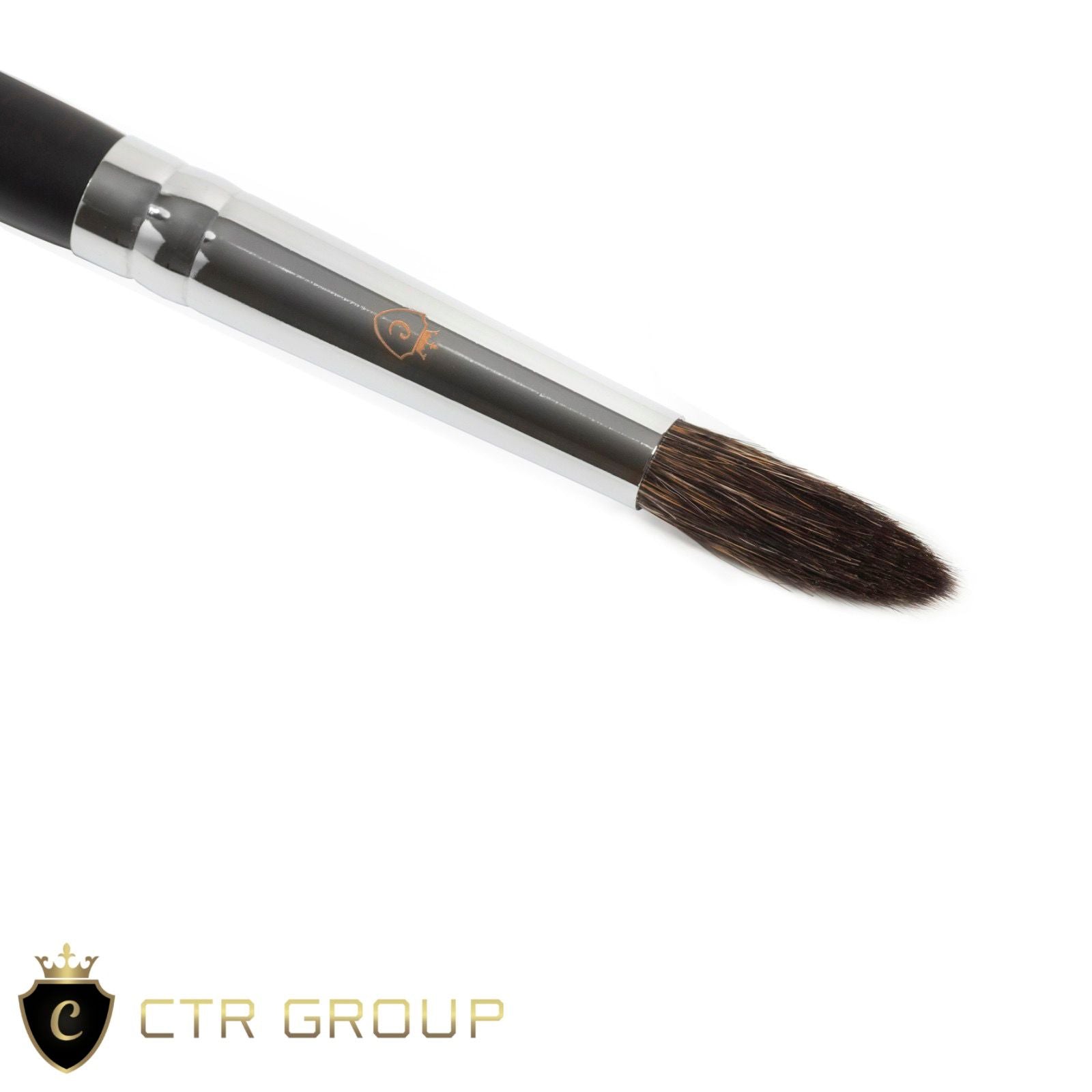 CTR GROUP W0708 Brush – angled close-up of soft natural gray squirrel hair tip and chrome ferrule, Lux Premium set