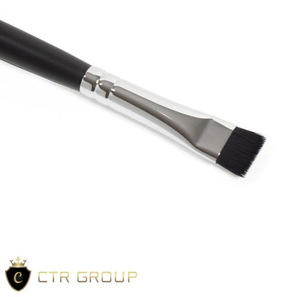 CTR T1 flat brow brush CTR  ferrule close-up horizontal silver chrome firm synthetic bristles straight flat edge — CTR Professional
