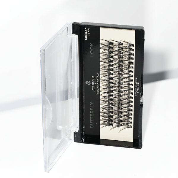 CTR Group Butterfly Look 14mm false eyelashes in black packaging with clustered lashes