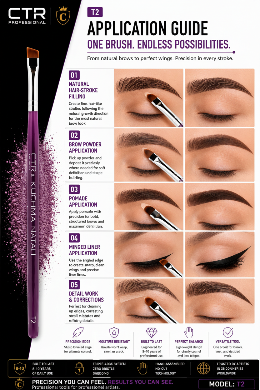 Defining an eyebrow with the CTR GROUP T2 angled brow brush